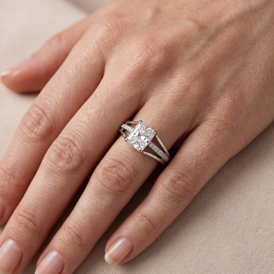 Lucinda Split Shank Radiant Diamond Engagement Ring in Platinum - lifestyle.jpg