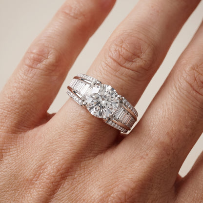 Halle Channel Set Baguette Accent Round Diamond Engagement Ring in Silver - lifestyle.jpg