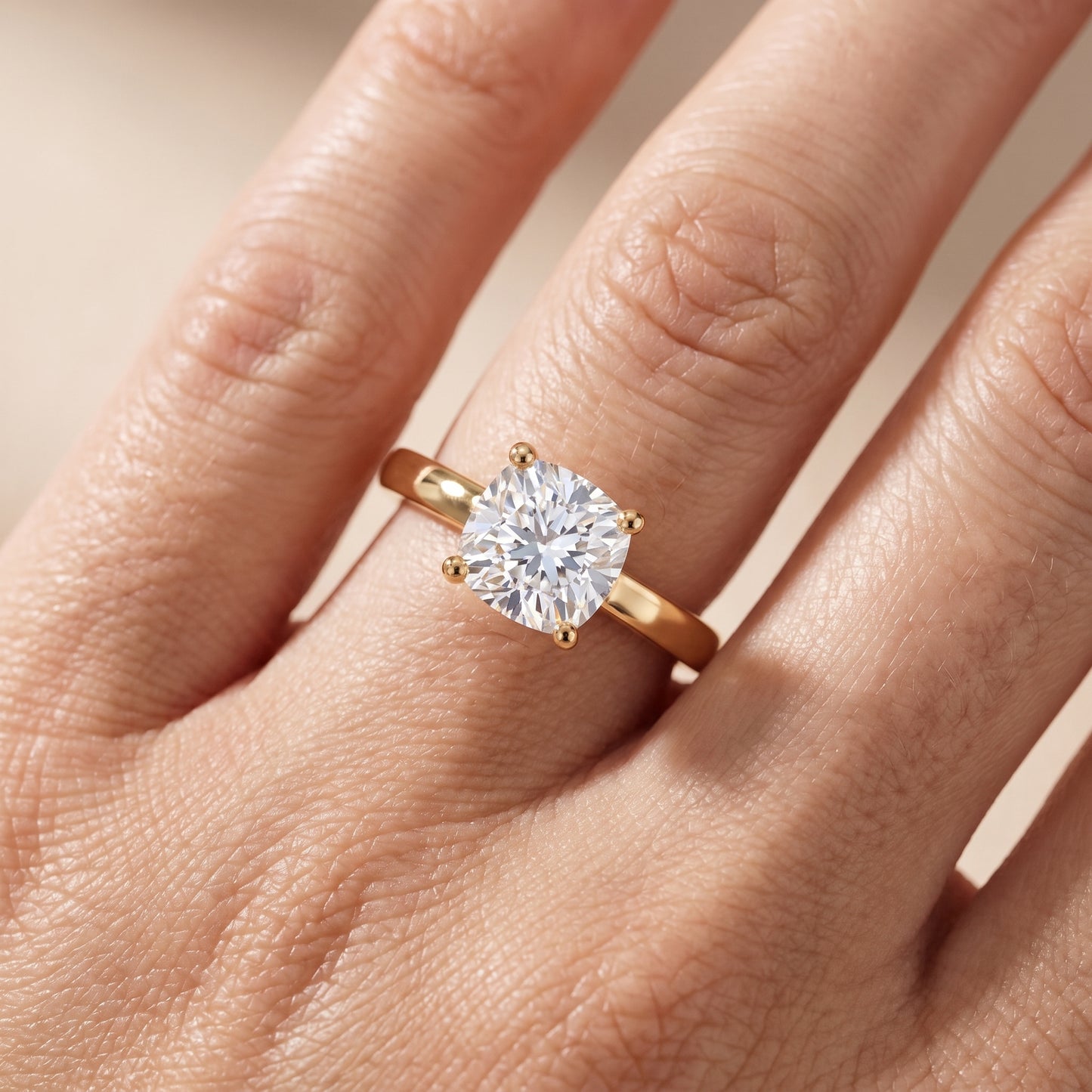 Delia Solitaire Cushion Diamond Engagement Ring in Yellow Gold - lifestyle.jpg