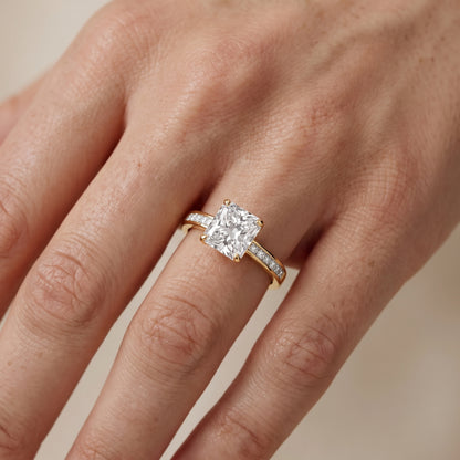 Maren Sidestone Channel Set Radiant Diamond Engagement Ring in Yellow Gold - lifestyle.jpg