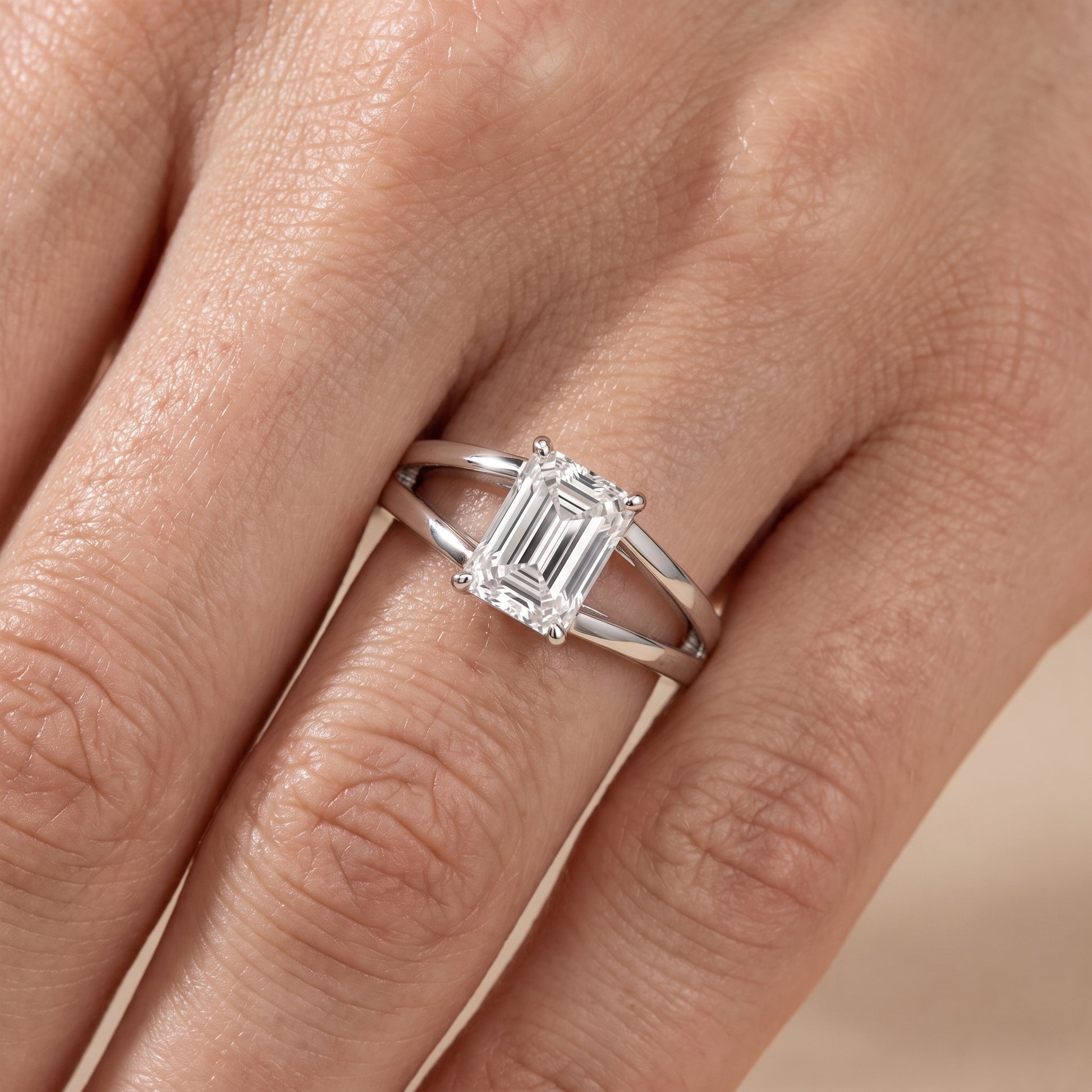 Giselle Solitaire Split Shank Emerald Diamond Engagement Ring in White Gold - lifestyle.jpg