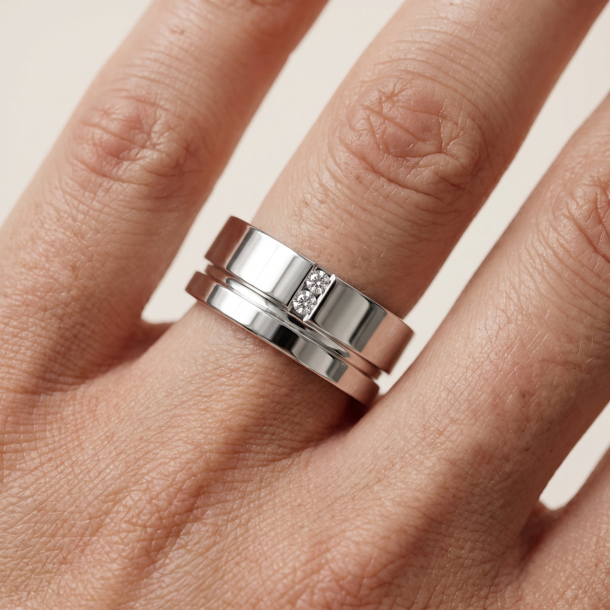 Daisy Flat Grooved Round Diamond Wedding Band in White Gold - lifestyle.jpg