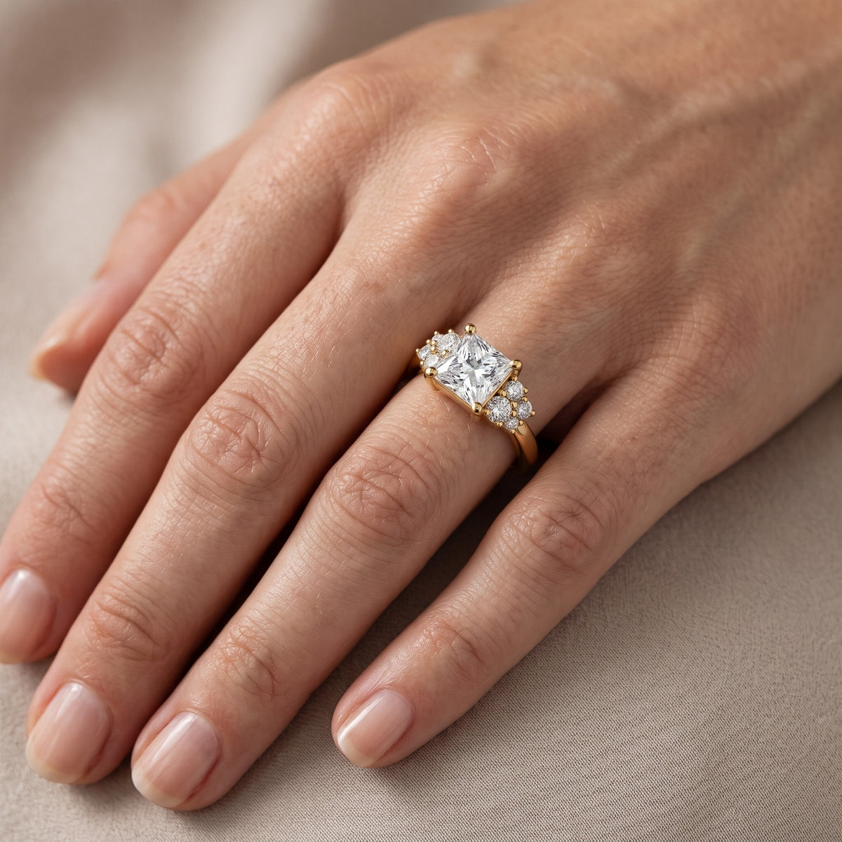 Hannah Cluster Princess Diamond Engagement Ring in Platinum - lifestyle.jpg