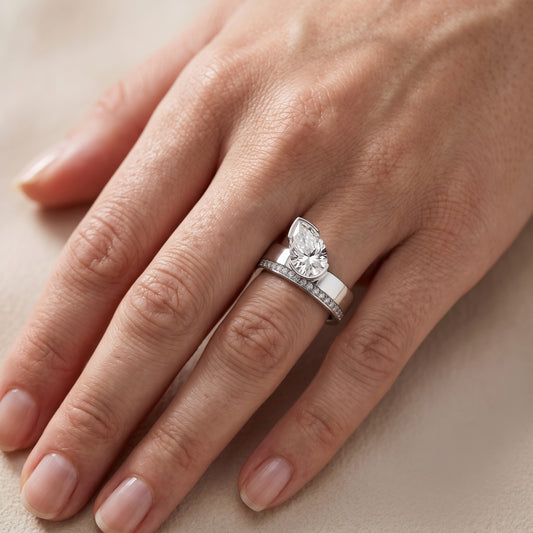 Summer Partial Bezel Pavé Pear Diamond Engagement Ring in Platinum - lifestyle.jpg