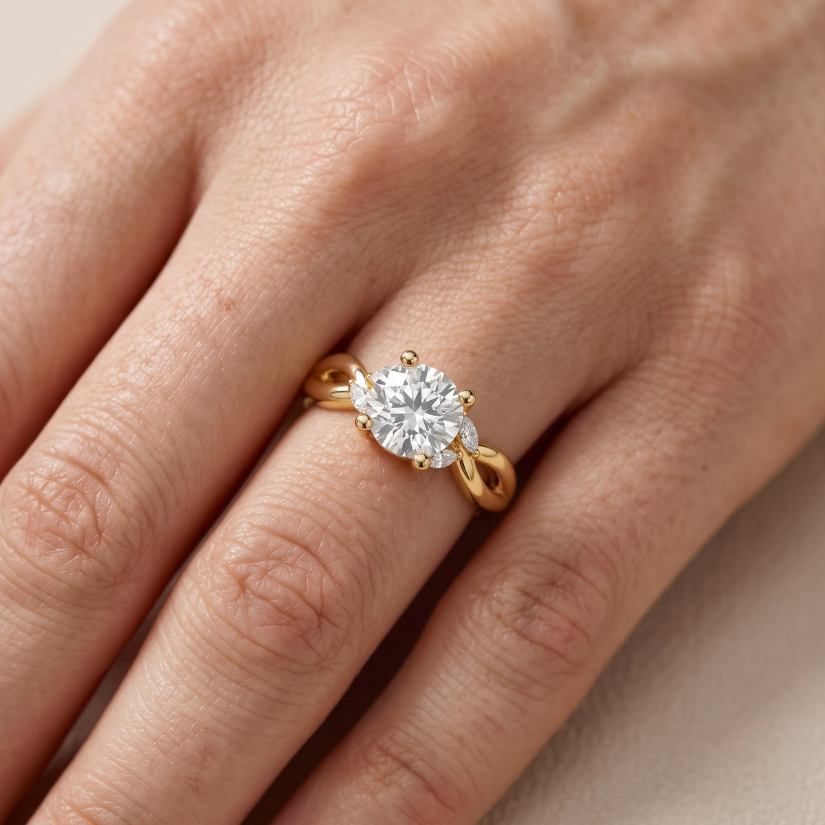 Luna Glow Twisted Round Diamond Engagement Ring in Yellow Gold - lifestyle.jpg