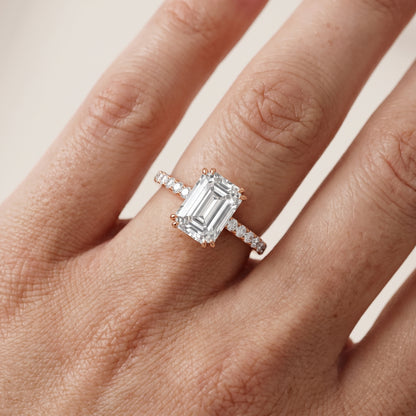 Novara Solitaire Pavé Emerald Diamond Ring in Rose Gold - lifestyle.jpg