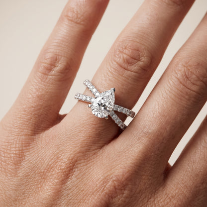 Lior Criss Cross Pavé Pear Diamond Engagement Ring in Platinum - lifestyle.jpg