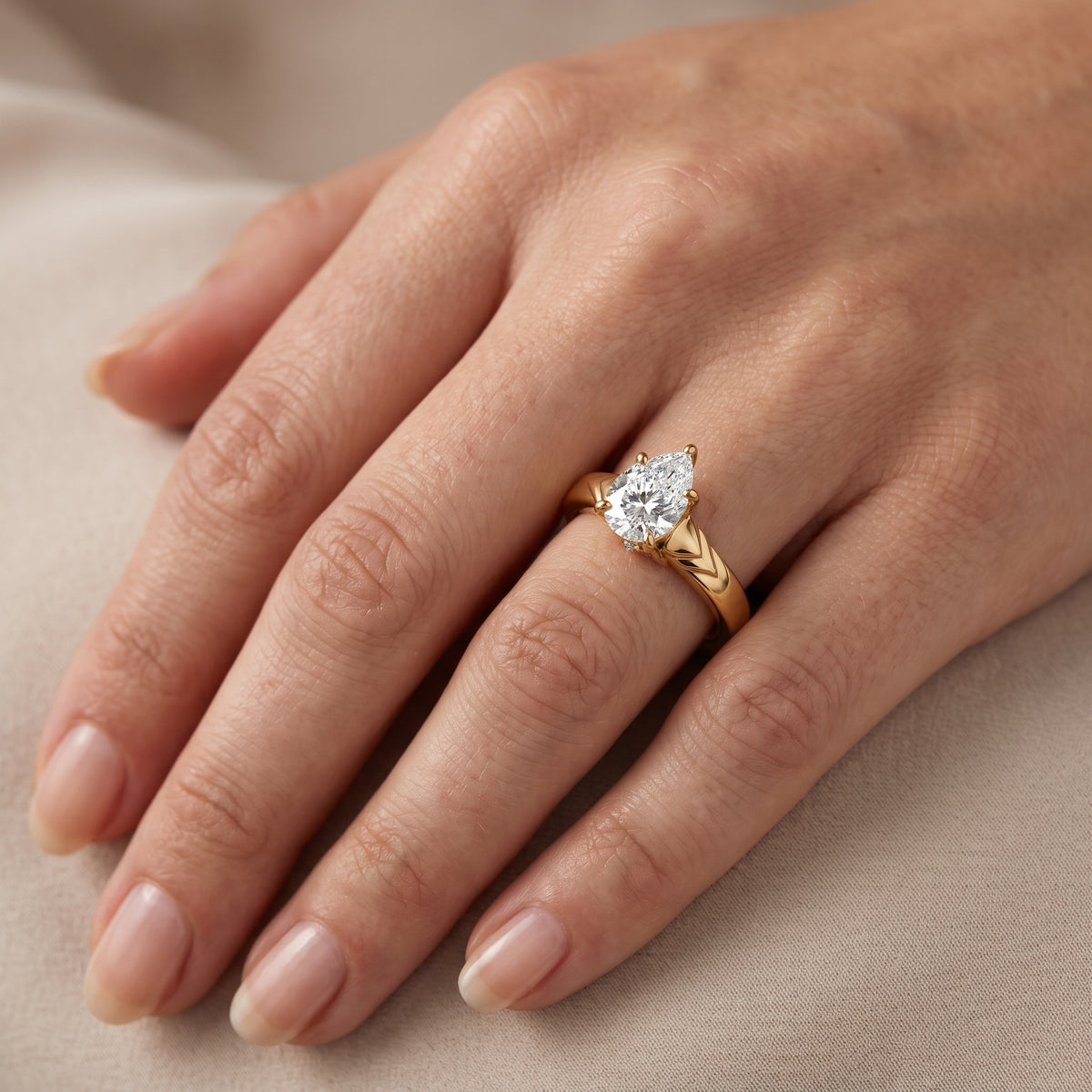 Jana Engraved Pear Diamond Engagement Ring in Rose Gold - lifestyle.jpg