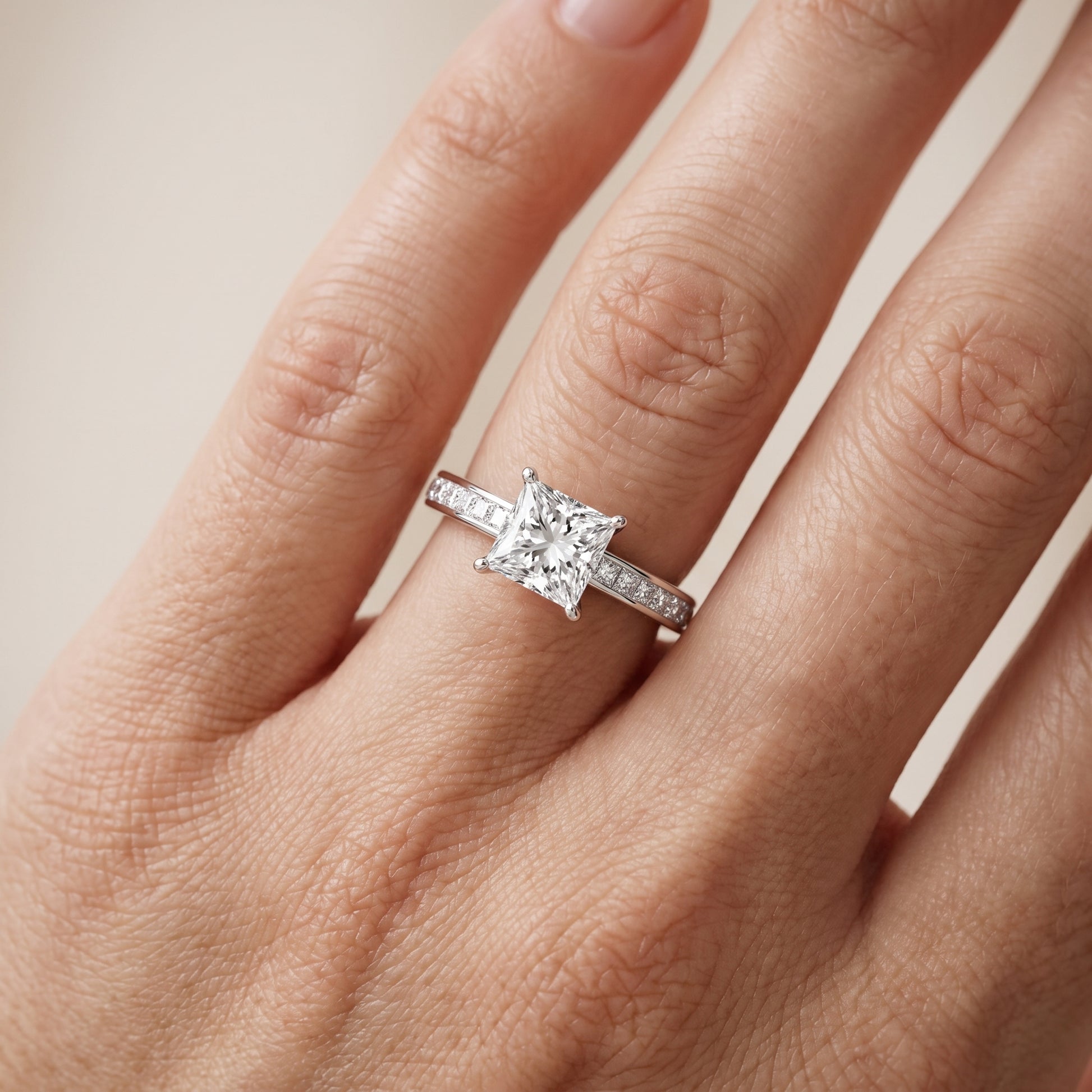 Brielle Channel Set Solitaire Princess Diamond Ring in White Gold - lifestyle.jpg