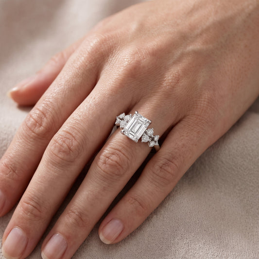 Mirabelle Cluster Emerald Diamond Engagement Ring in Platinum - lifestyle.jpg