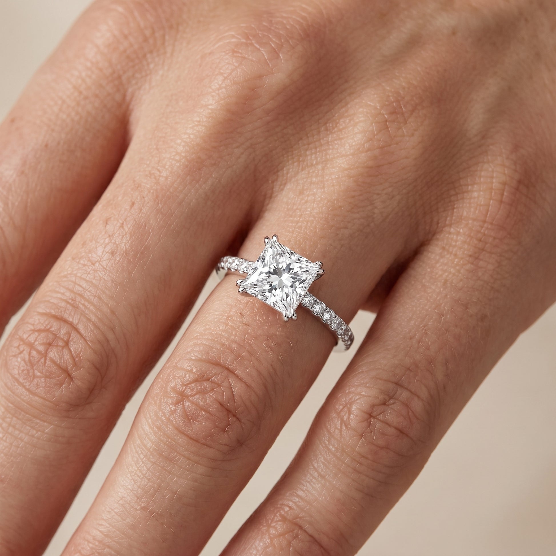 Novara Solitaire Pavé Princess Diamond Ring in Platinum - lifestyle.jpg