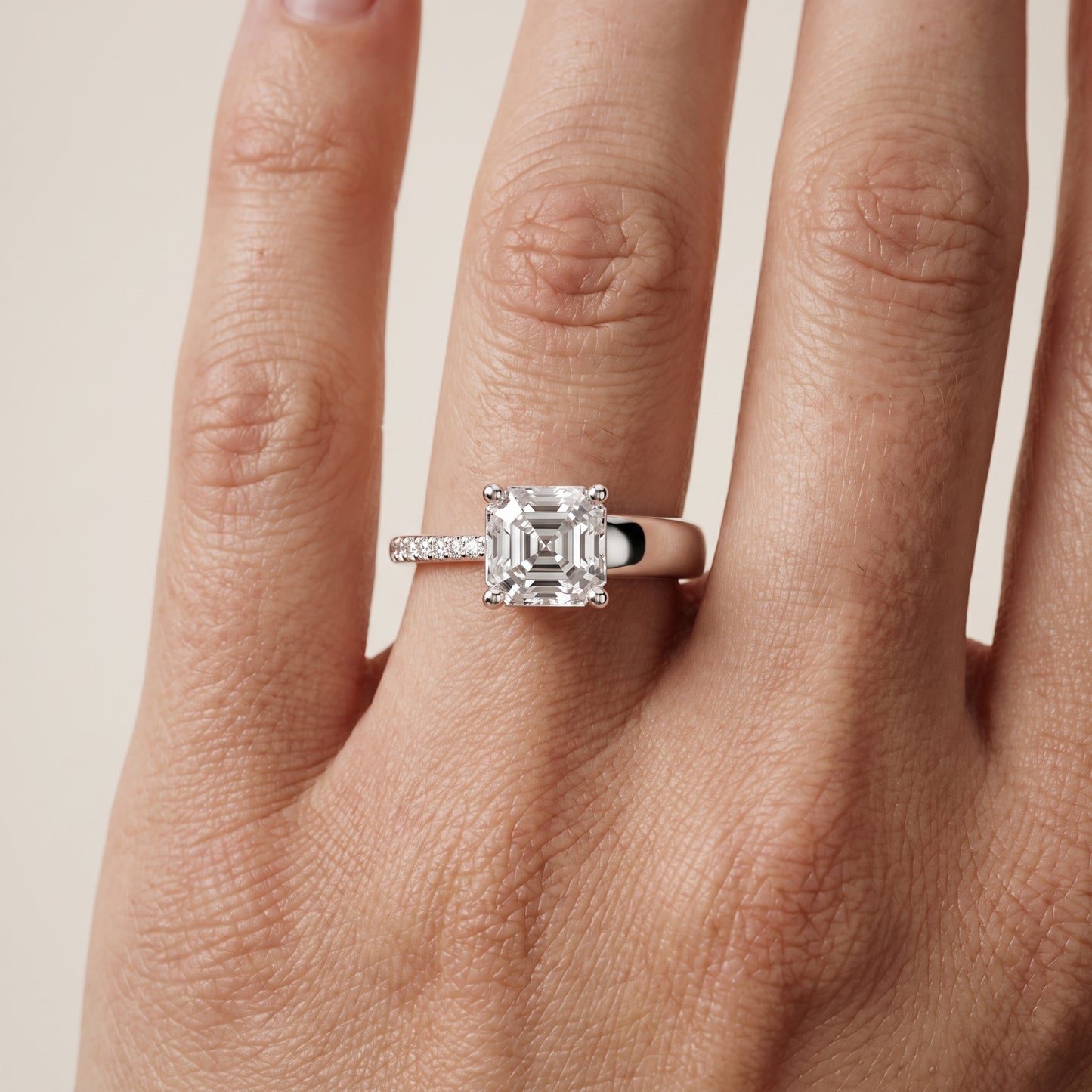 Rosie Solitaire Basket Asscher Diamond Engagement Ring in Silver - lifestyle.jpg