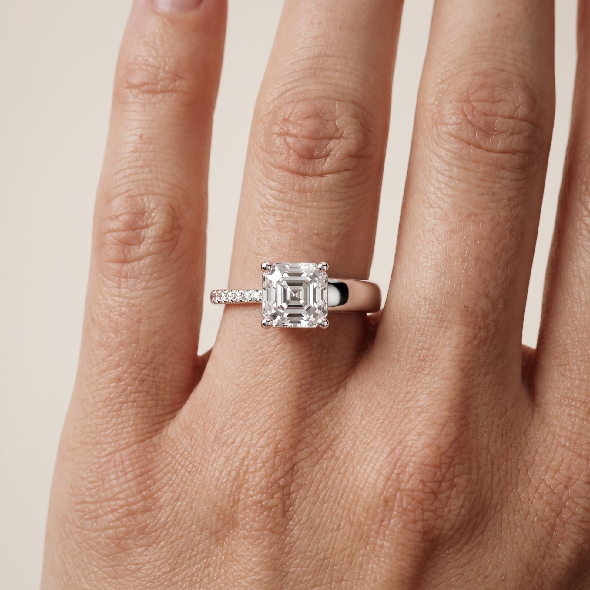 Rosie Solitaire Basket Asscher Diamond Engagement Ring in Silver - lifestyle.jpg