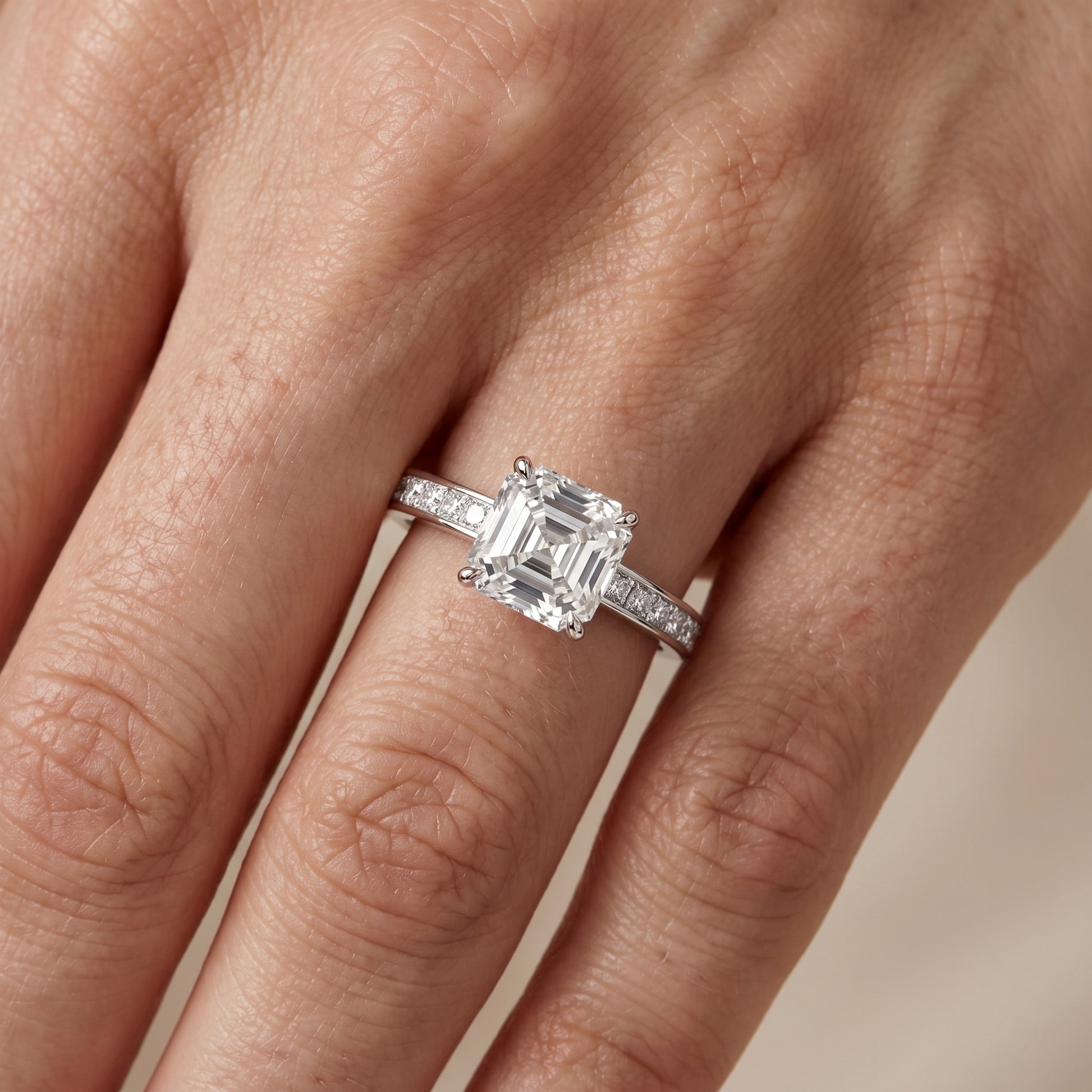Brielle Channel Set Solitaire Asscher Diamond Ring in Platinum - lifestyle.jpg