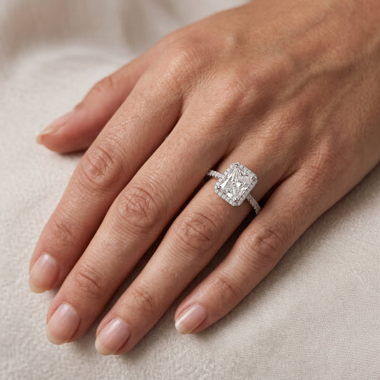 Willa Halo Micropavé Radiant Diamond Engagement Ring in Platinum - lifestyle.jpg