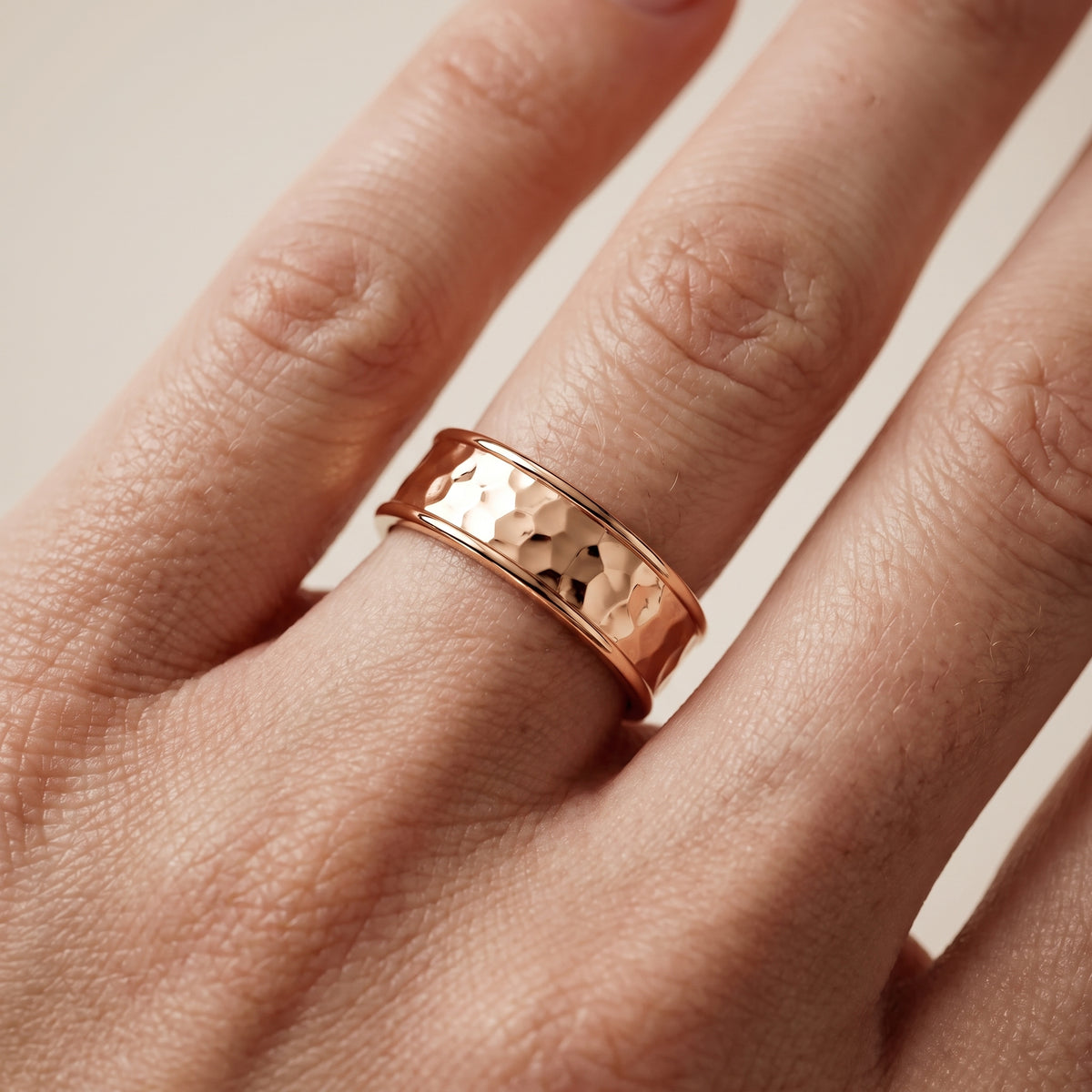 Paige Hammered Step Edge Wedding Band in Rose Gold - lifestyle.jpg