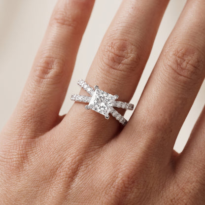 Lior Criss Cross Pavé Princess Diamond Engagement Ring in Silver - lifestyle.jpg