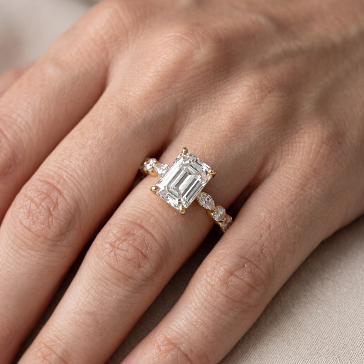 Lidia Leaf Garland Emerald Diamond Engagement Ring in Rose Gold - lifestyle.jpg