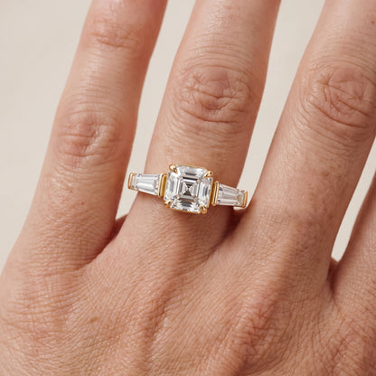 Layla Tapered Baguette Asscher Diamond Ring in Yellow Gold - lifestyle.jpg