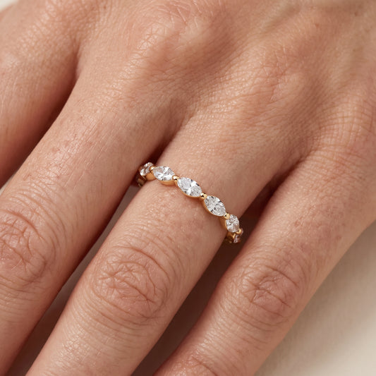 Corina Shared Prong Marquise Diamond Half Eternity Band in Yellow Gold - lifestyle.jpg