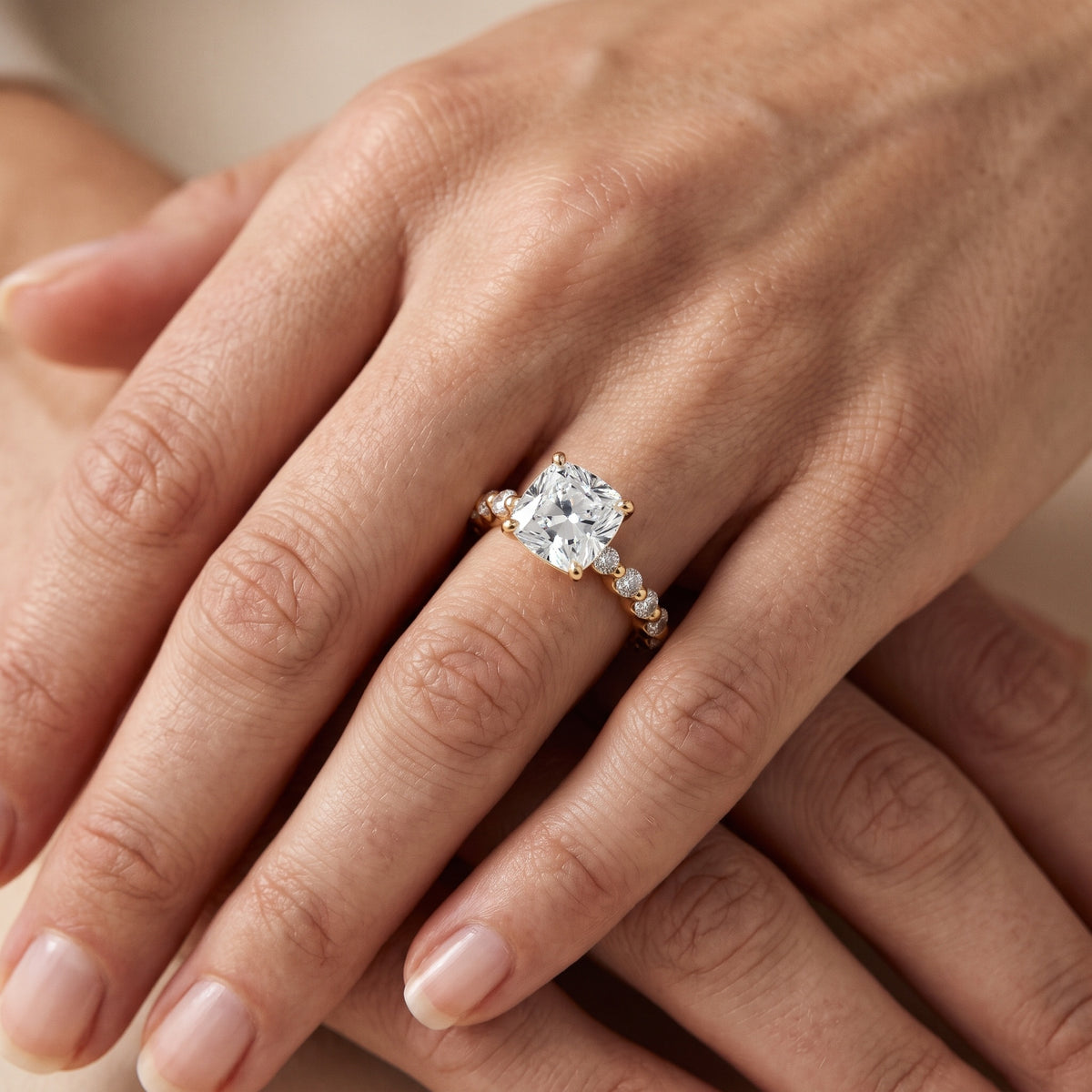Louella Scalloped Pavé Cushion Diamond Engagement Ring in Rose Gold - lifestyle.jpg