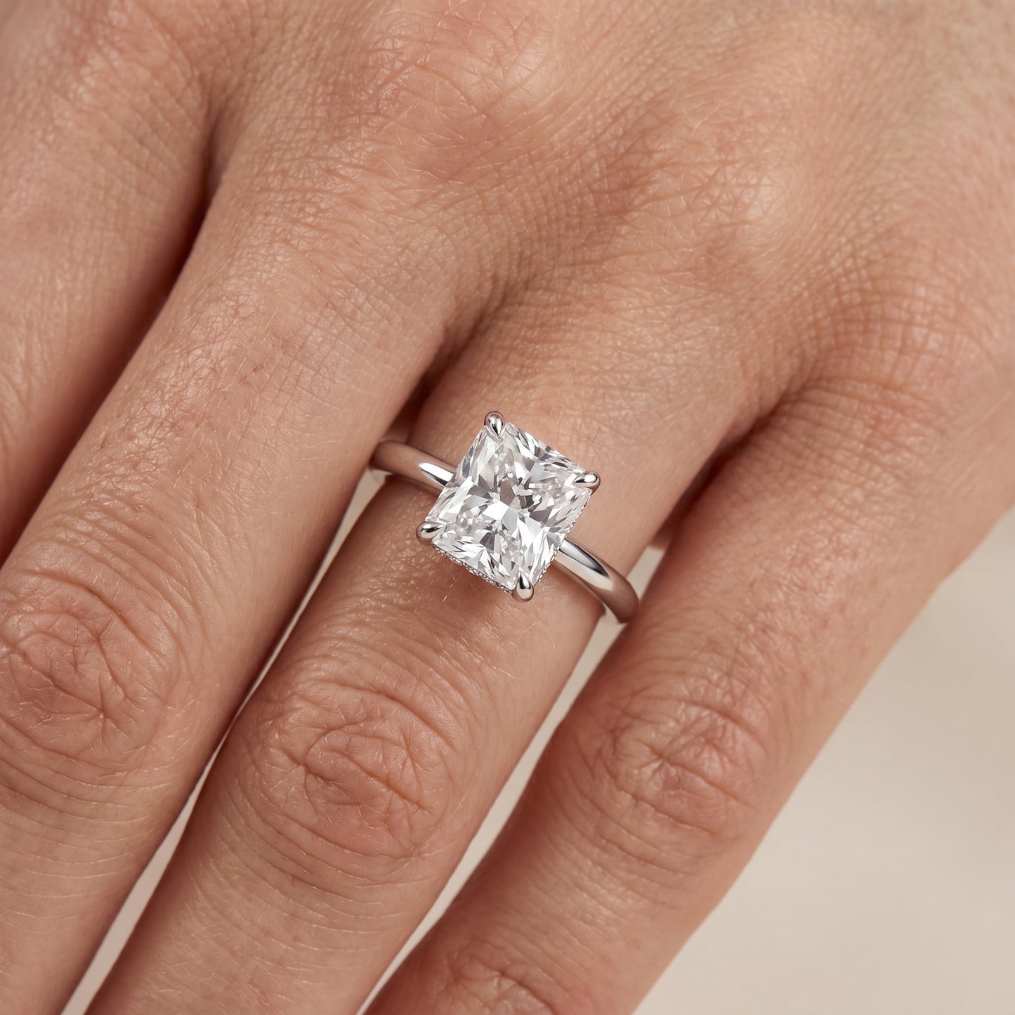Amaya Hidden Halo Radiant Diamond Ring in Silver - lifestyle.jpg