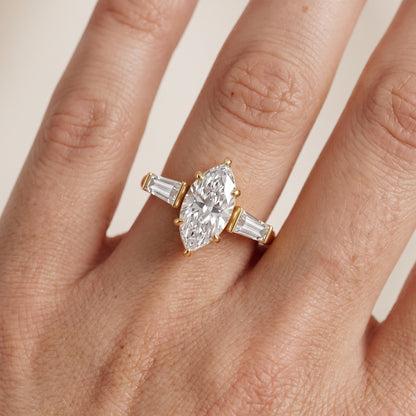 Layla Tapered Baguette Marquise Diamond Ring in Yellow Gold - lifestyle.jpg
