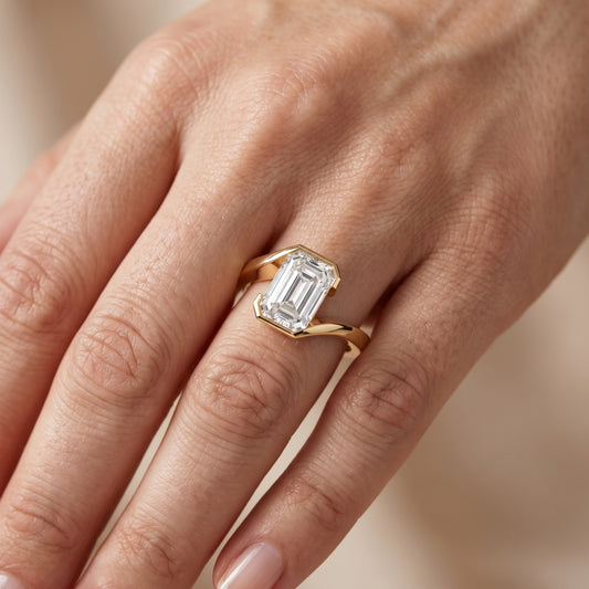 Frances Partial Bezel Bypass Emerald Diamond Engagement Ring in Yellow Gold - lifestyle.jpg