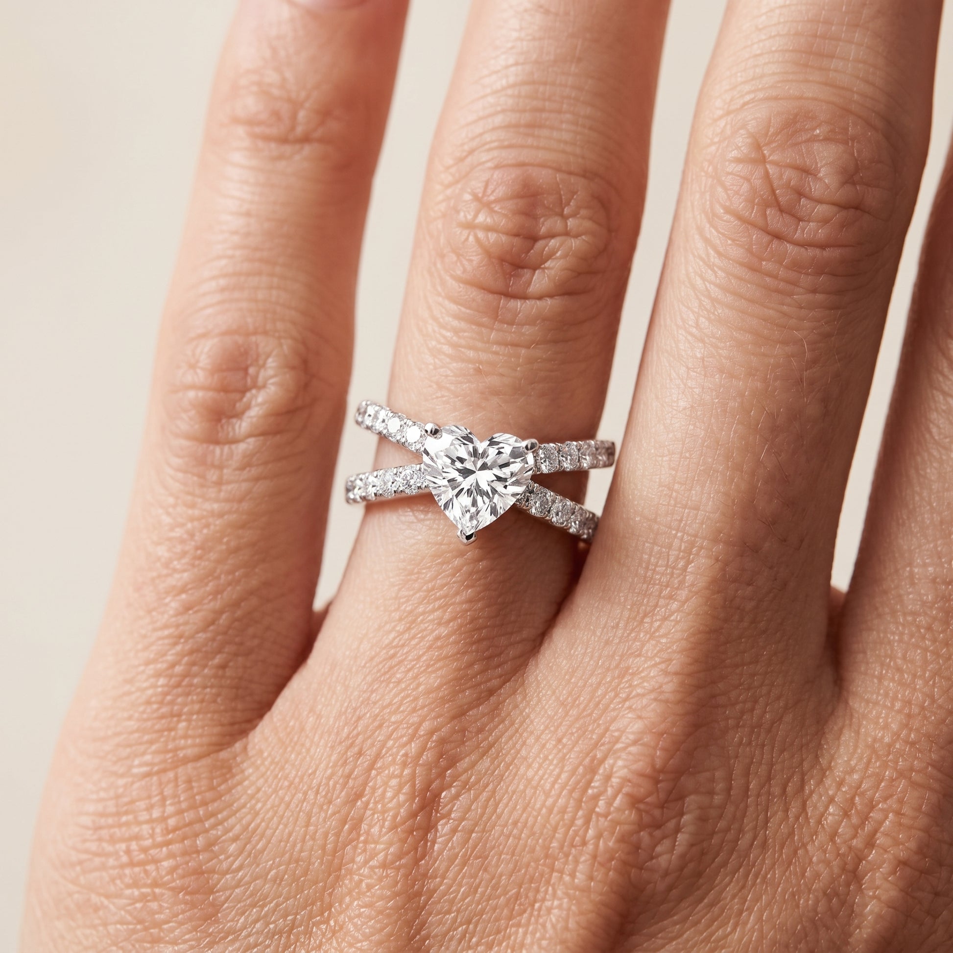 Lior Criss Cross Pavé Heart Diamond Engagement Ring in Platinum - lifestyle.jpg
