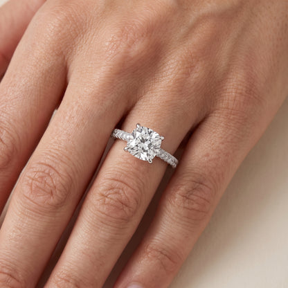Della Hidden Halo Pavé Cushion Diamond Engagement Ring in Platinum - lifestyle.jpg