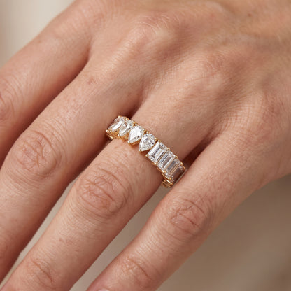 Harriet Shared Prong Pear & Baguette Diamond Eternity Band in Yellow Gold - lifestyle.jpg