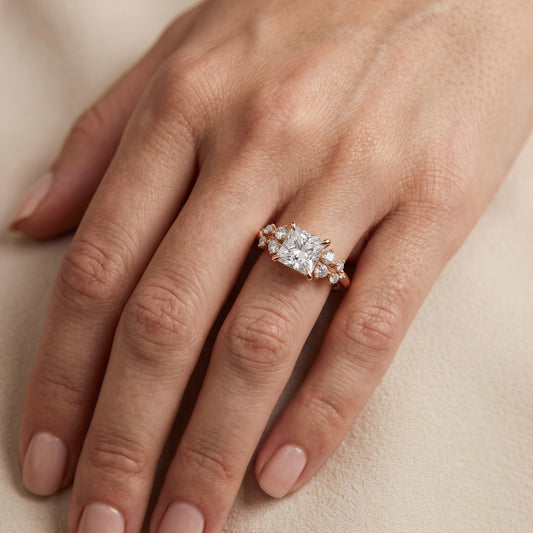 Mirabelle Cluster Princess Diamond Engagement Ring in Rose Gold - lifestyle.jpg