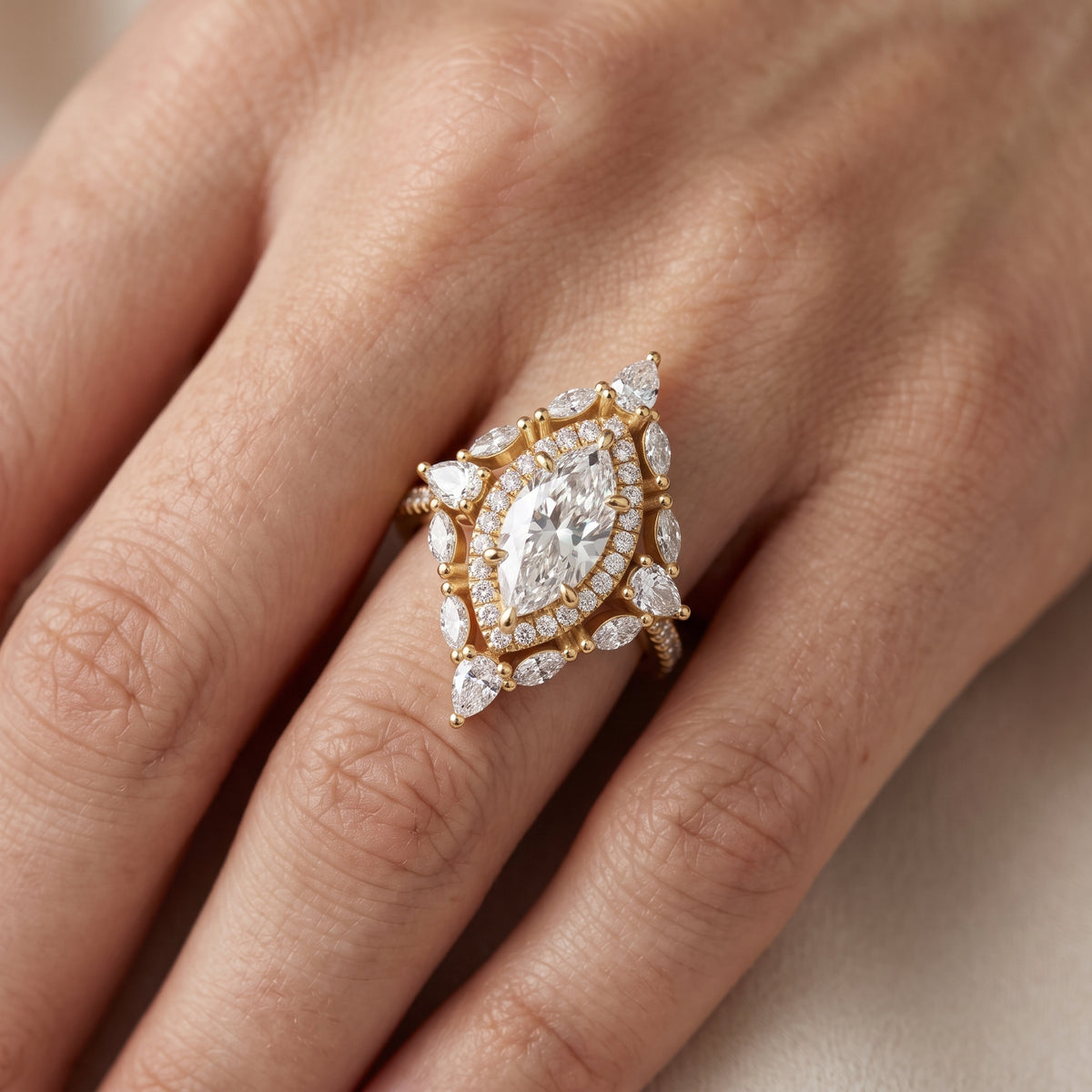 Gianna Vintage Double Halo Marquise Diamond Engagement Ring in White Gold - lifestyle.jpg