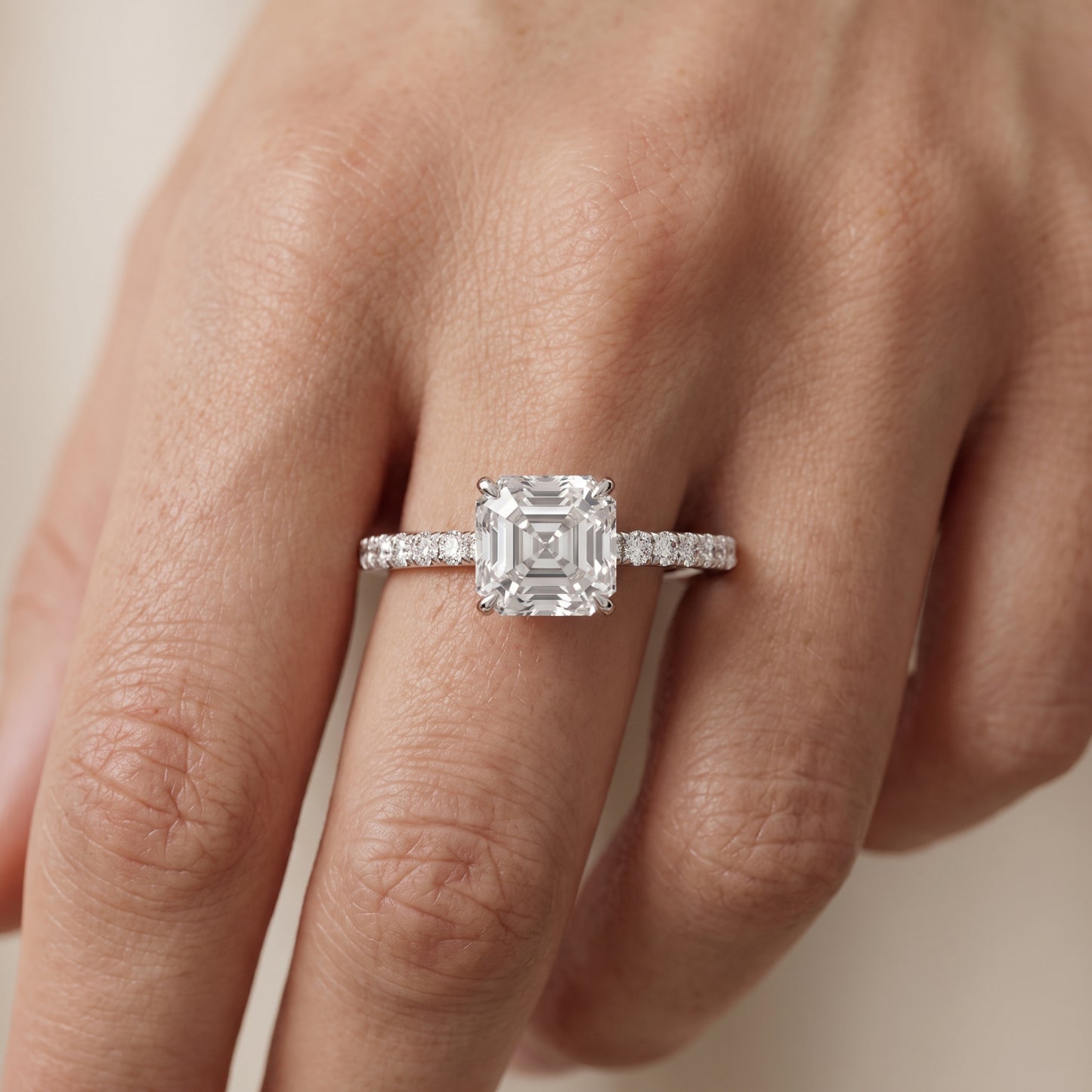 Juna French Pavé Solitaire Asscher Diamond Engagement Ring in Platinum - lifestyle.jpg