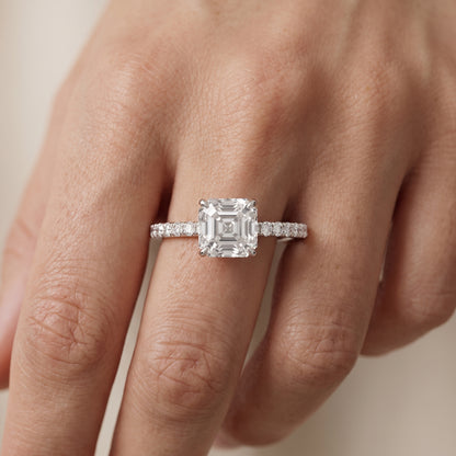 Juna French Pavé Solitaire Asscher Diamond Engagement Ring in Platinum - lifestyle.jpg