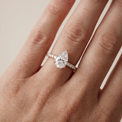 Aisha Pavé Solitaire Pear Diamond Engagement Ring in Rose Gold - lifestyle.jpg