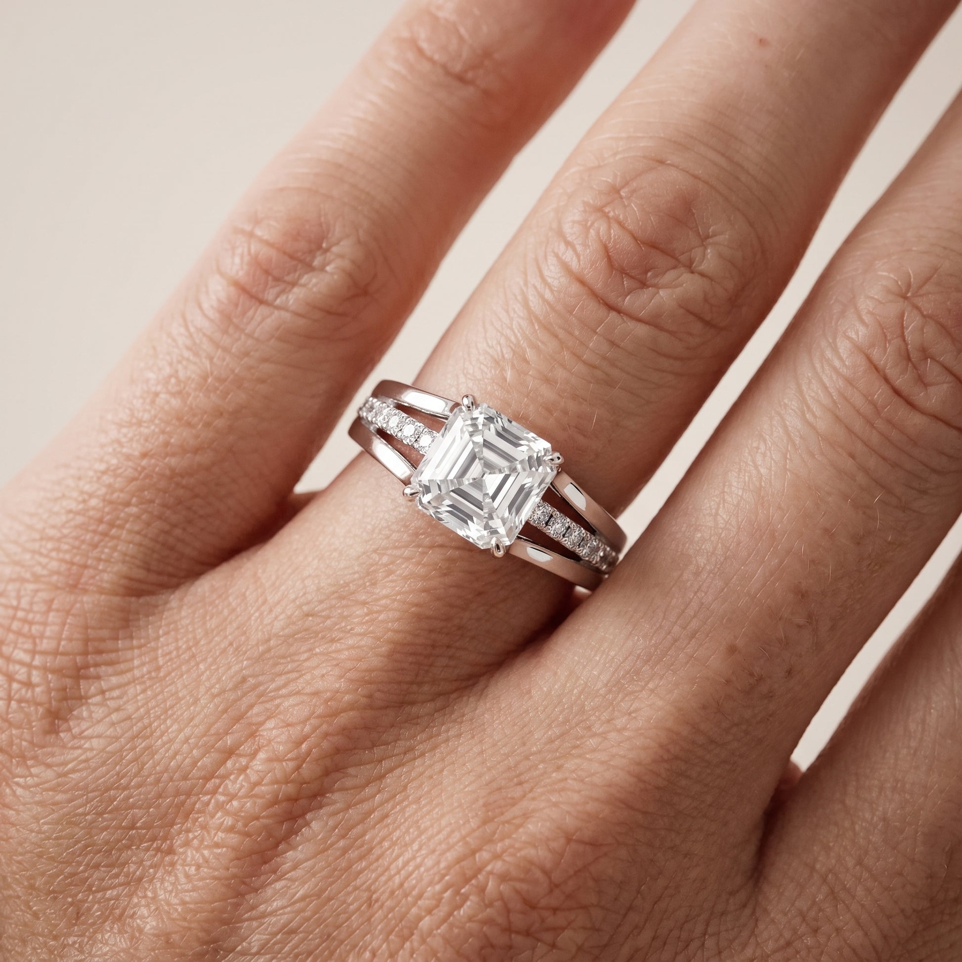 Scarlett Split Shank Pavé Asscher Diamond Ring in Silver - lifestyle.jpg