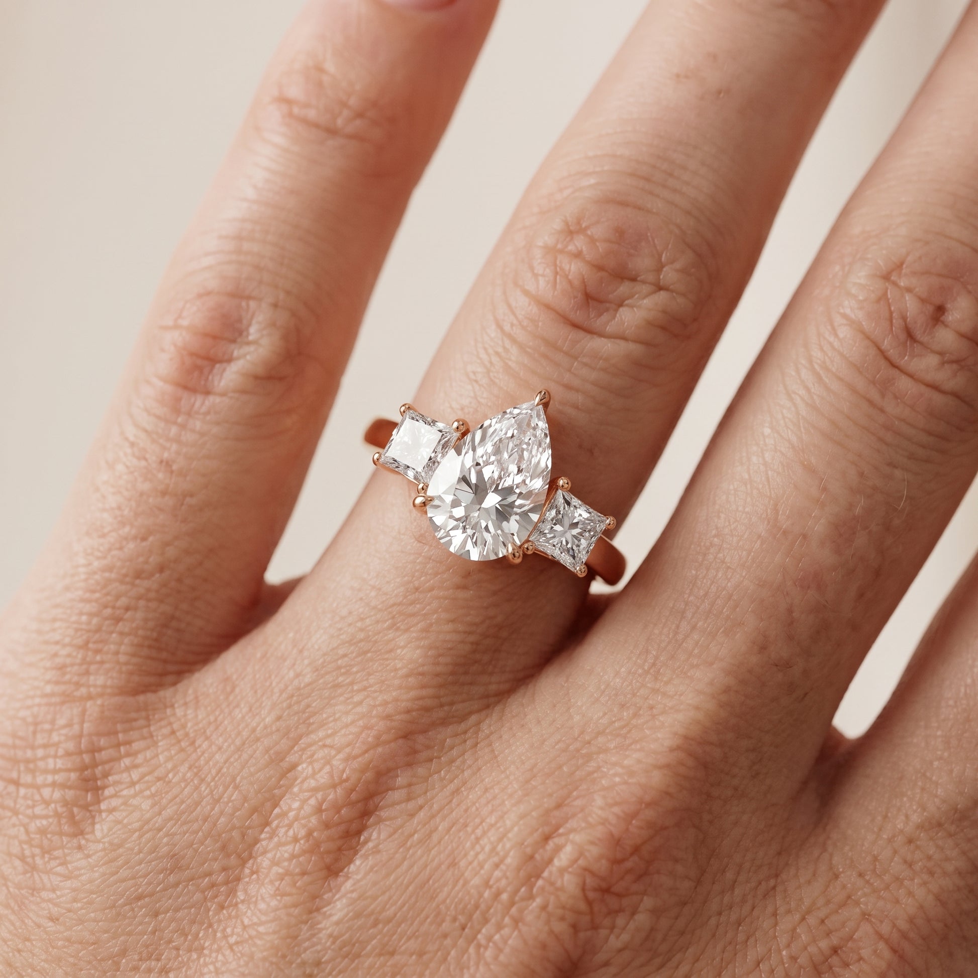 Sienna Three-Stone Pear Diamond Ring in Rose Gold - lifestyle.jpg