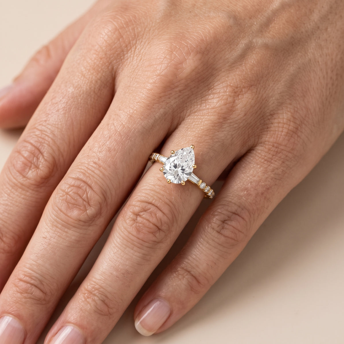 Taos Beaded Baguette Pear Diamond Engagement Ring in Silver - lifestyle.jpg