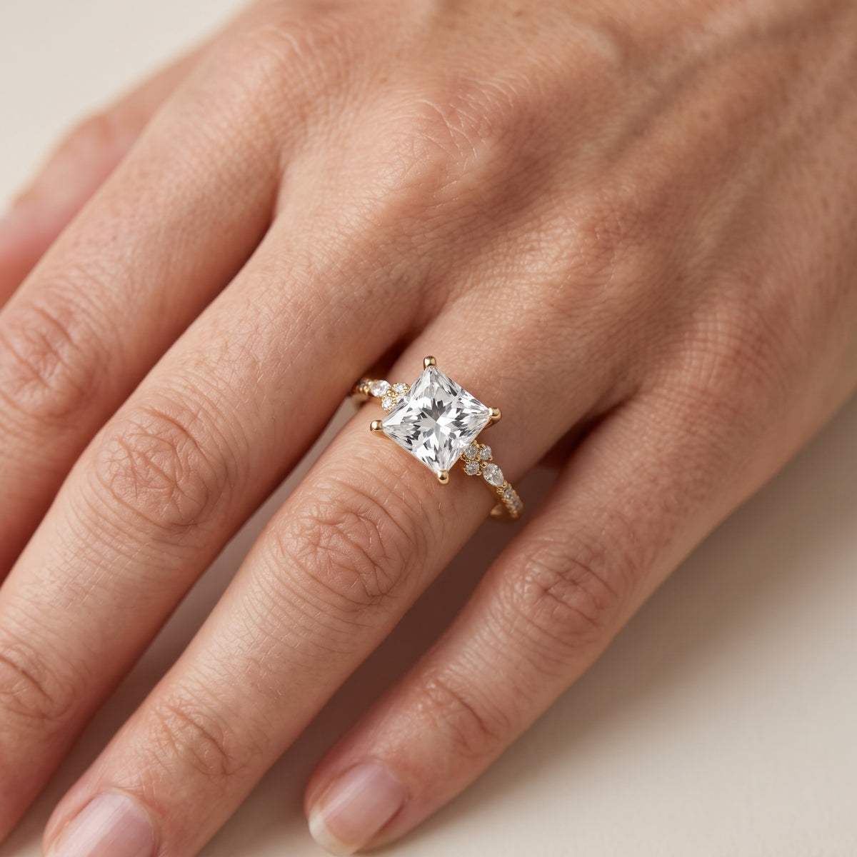 Reina Pavé Cluster Princess Diamond Engagement Ring in Platinum - lifestyle.jpg