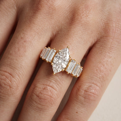 Mara Sidestone Baguette Accent Marquise Diamond Engagement Ring in Yellow Gold - lifestyle.jpg