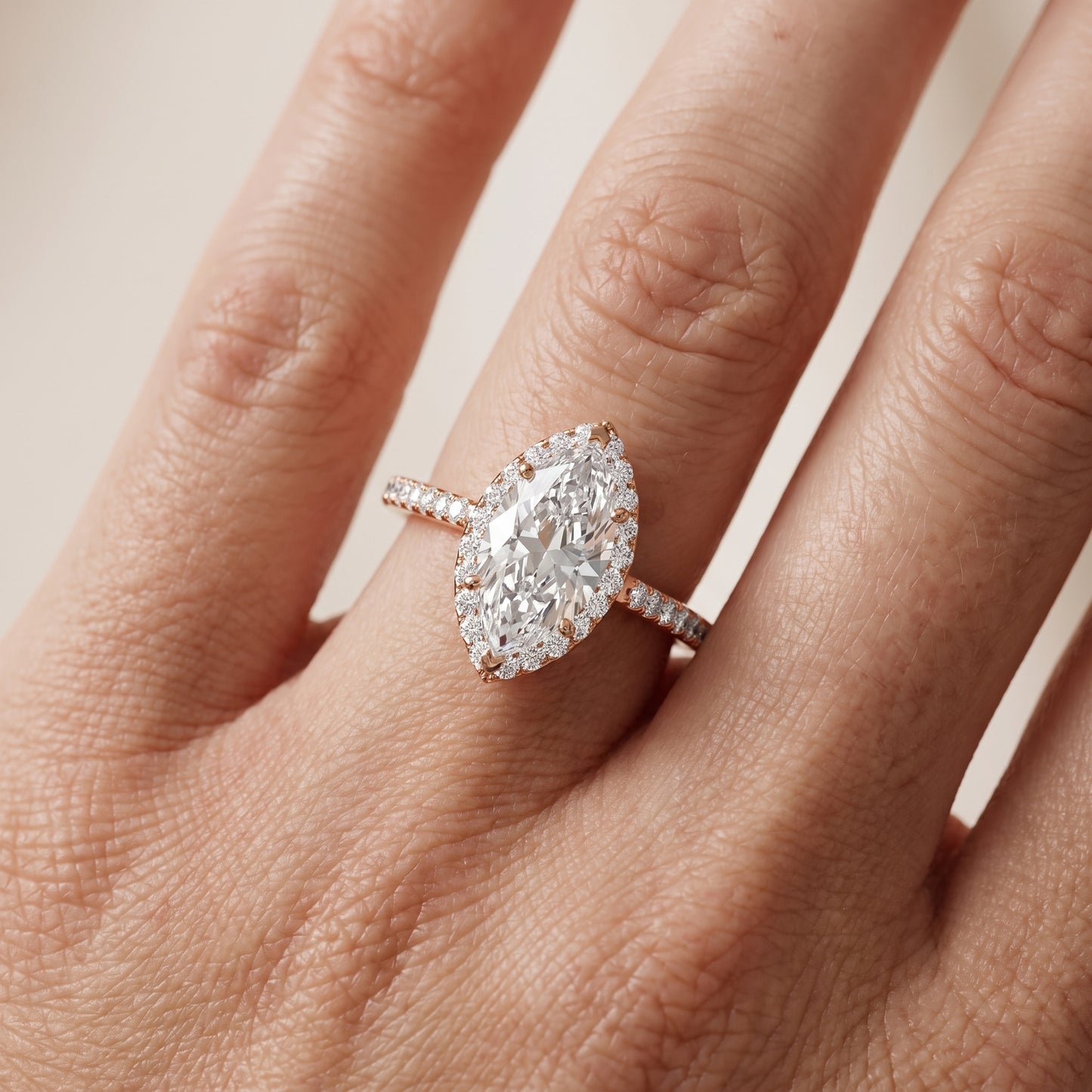 Willa Halo Micropavé Marquise Diamond Engagement Ring in Rose Gold - lifestyle.jpg