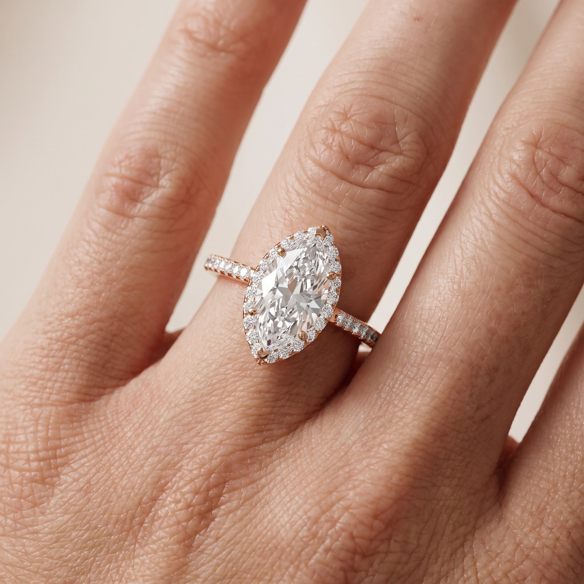 Willa Halo Micropavé Marquise Diamond Engagement Ring in Rose Gold - lifestyle.jpg