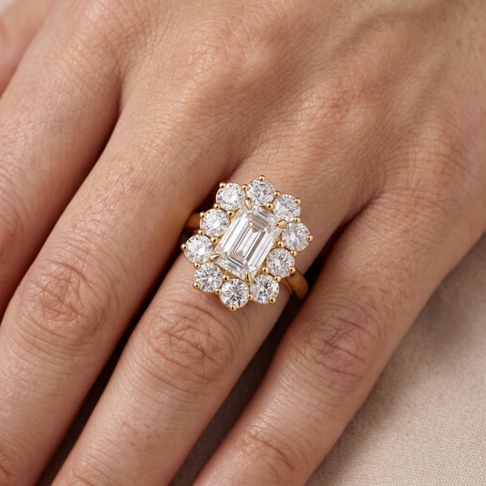 Phoebe Cluster Emerald Diamond Engagement Ring in Yellow Gold - lifestyle.jpg
