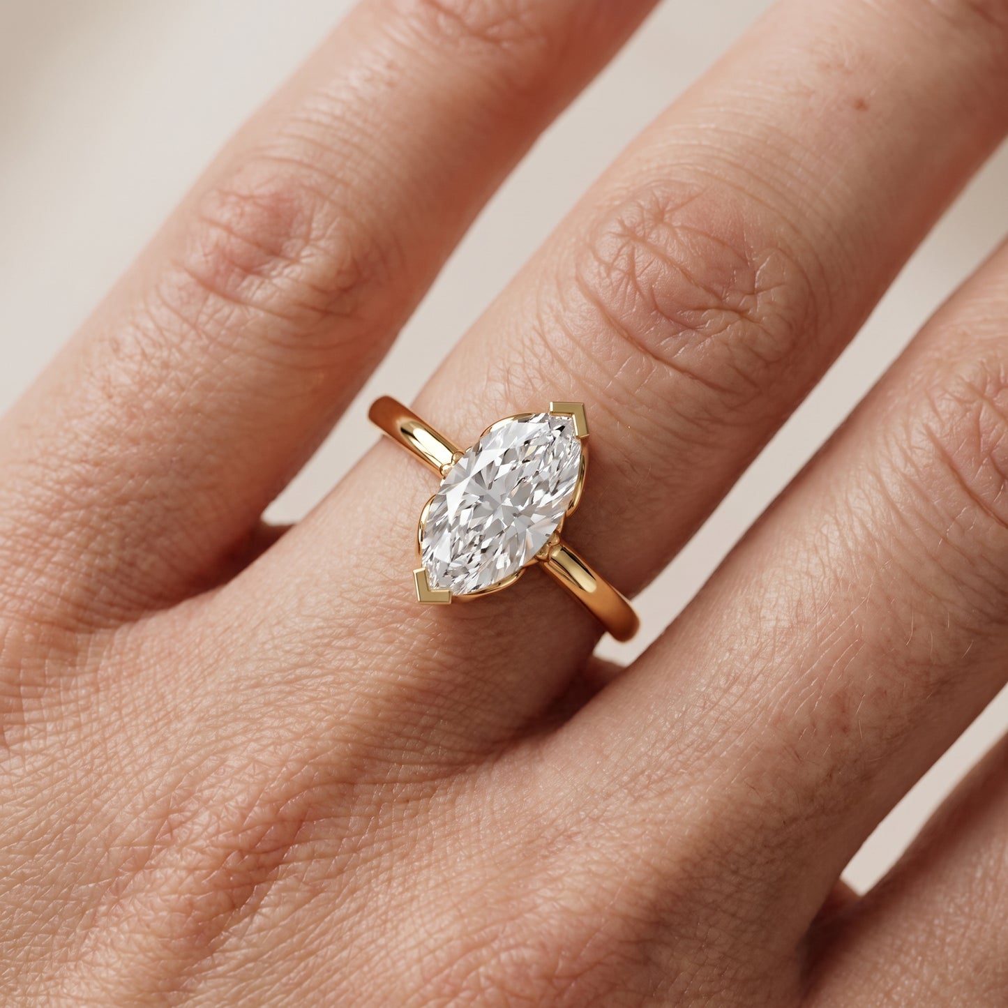 Marquise Cut Lab Grown Diamond Engagement Ring in Yellow Gold