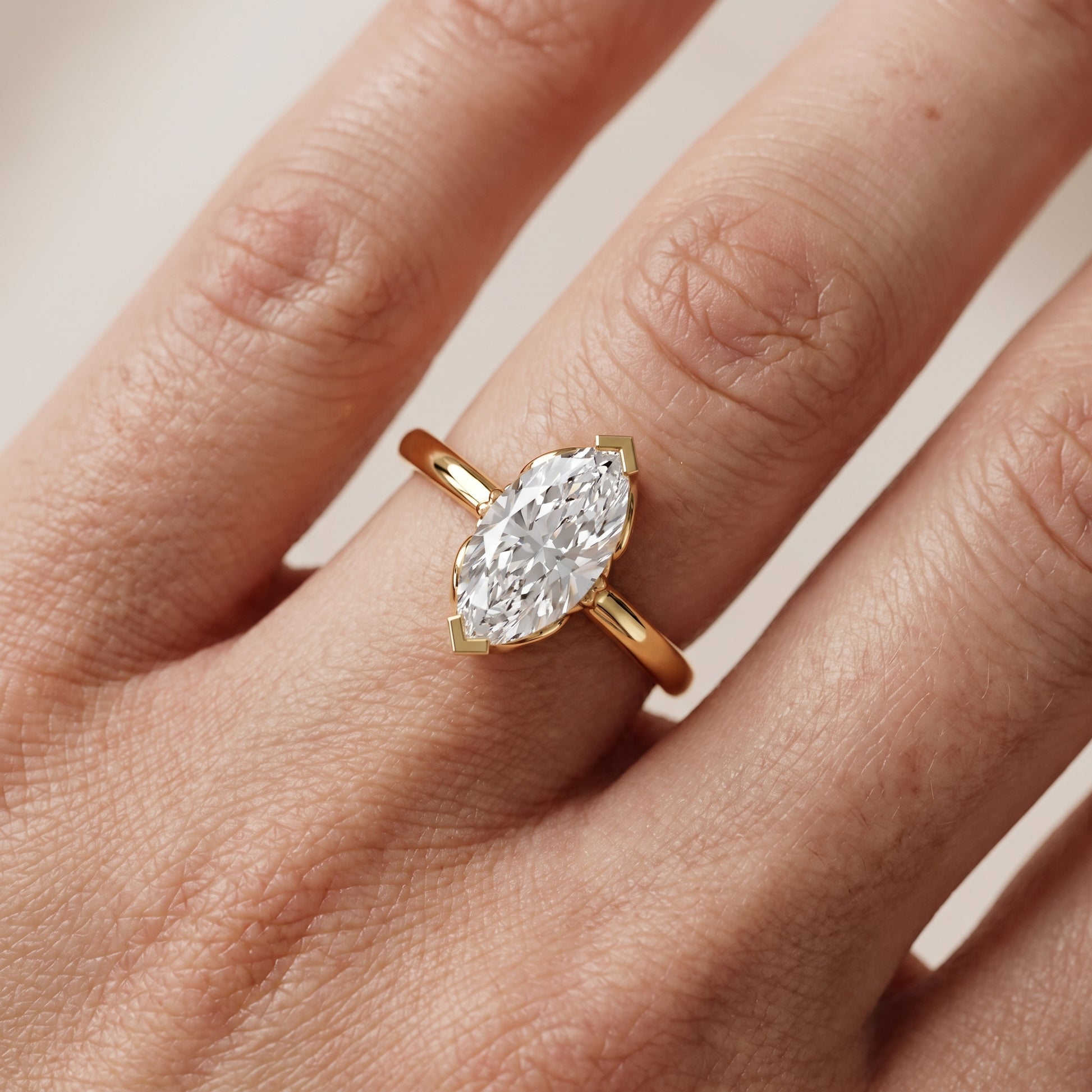 Marquise Cut Lab Grown Diamond Engagement Ring in Yellow Gold