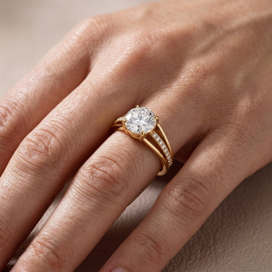 Lucinda Split Shank Round Diamond Engagement Ring in Yellow Gold - lifestyle.jpg