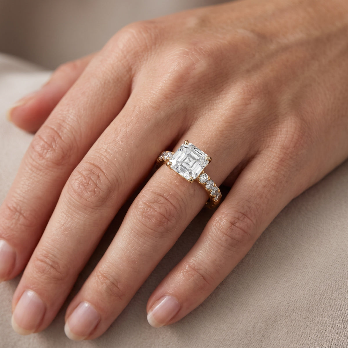 Alix Statement Pavé Asscher Diamond Engagement Ring in Silver - lifestyle.jpg