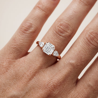 Phoebe Three-Stone Asscher Diamond Ring in Rose Gold - lifestyle.jpg