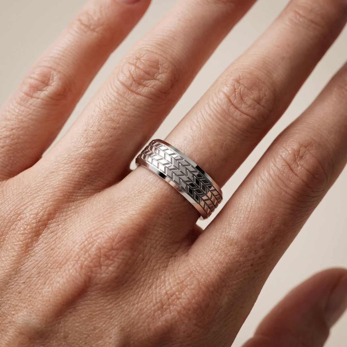 Yana Carved Step Edge Wedding Band in Platinum - lifestyle.jpg